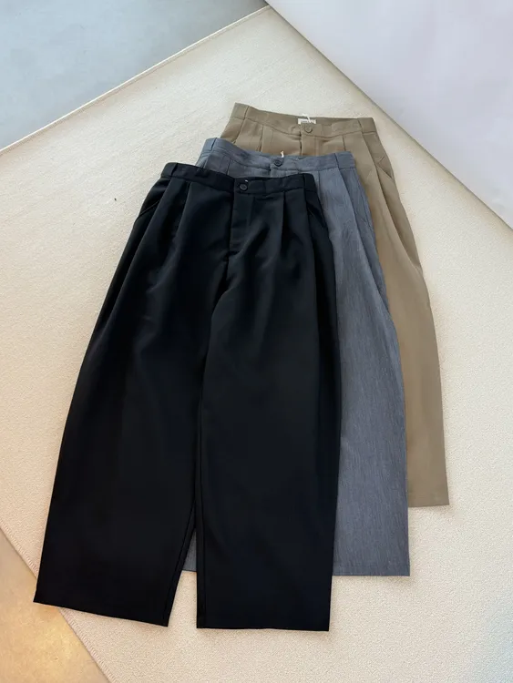 秋季新品立体收褶TR混纺西裤休闲裤高质感简约极简风格