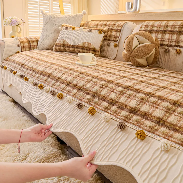 一片式复古异形毛绒沙发垫2025冬季新款固定防滑防猫抓沙发坐垫子