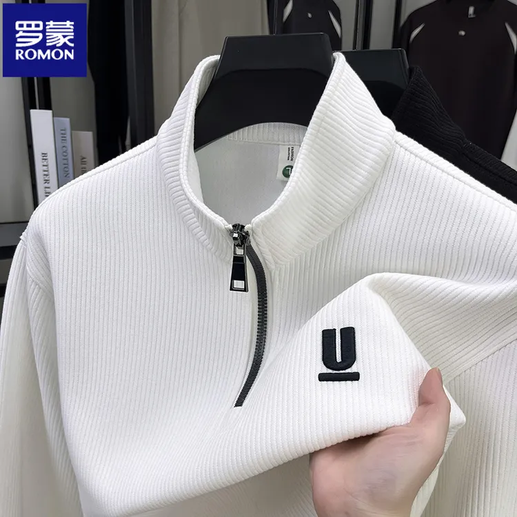 罗蒙春秋棉制立领卫衣时尚柔软亲肤透气外套刺绣潮流百搭男装上衣