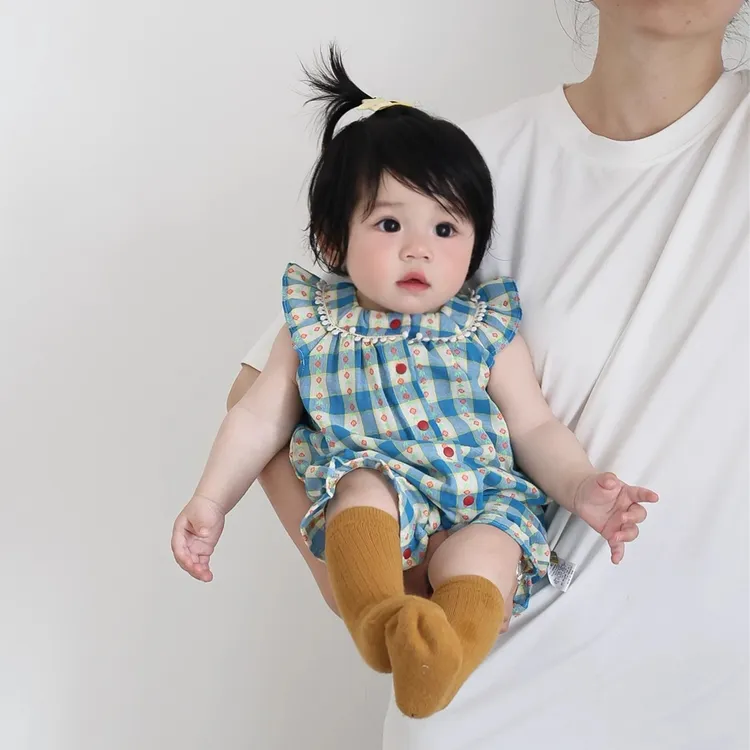 夏季婴儿衣服韩版洋气哈衣格子连体衣宝宝小月龄周岁女童爬服薄款