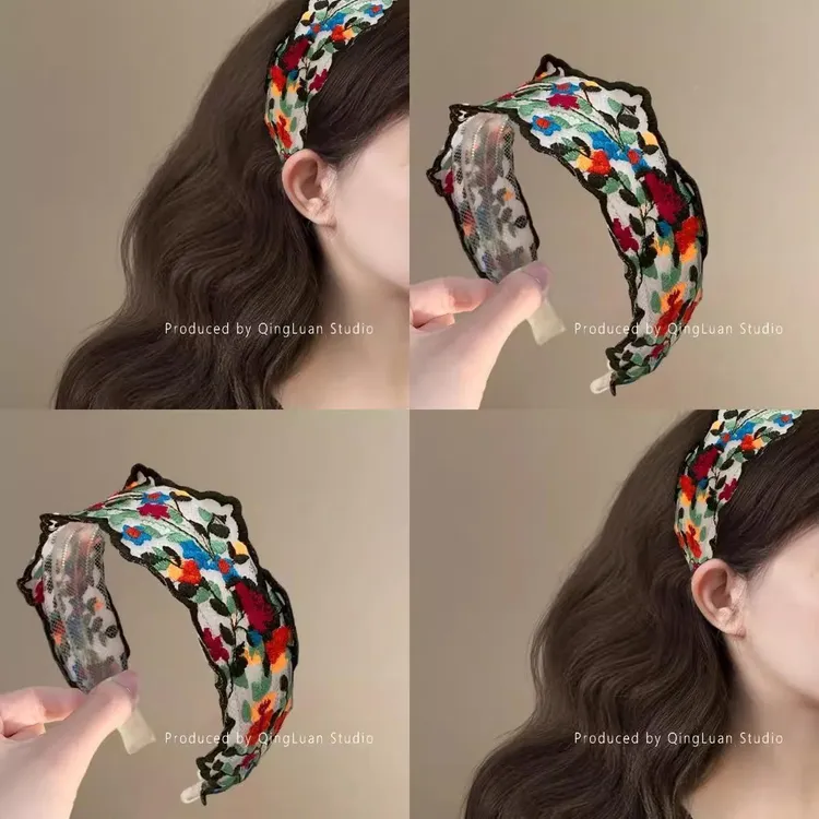 藤蔓玫瑰~刺绣花朵发箍女2025春夏甜美防滑高颅顶头箍2025新款