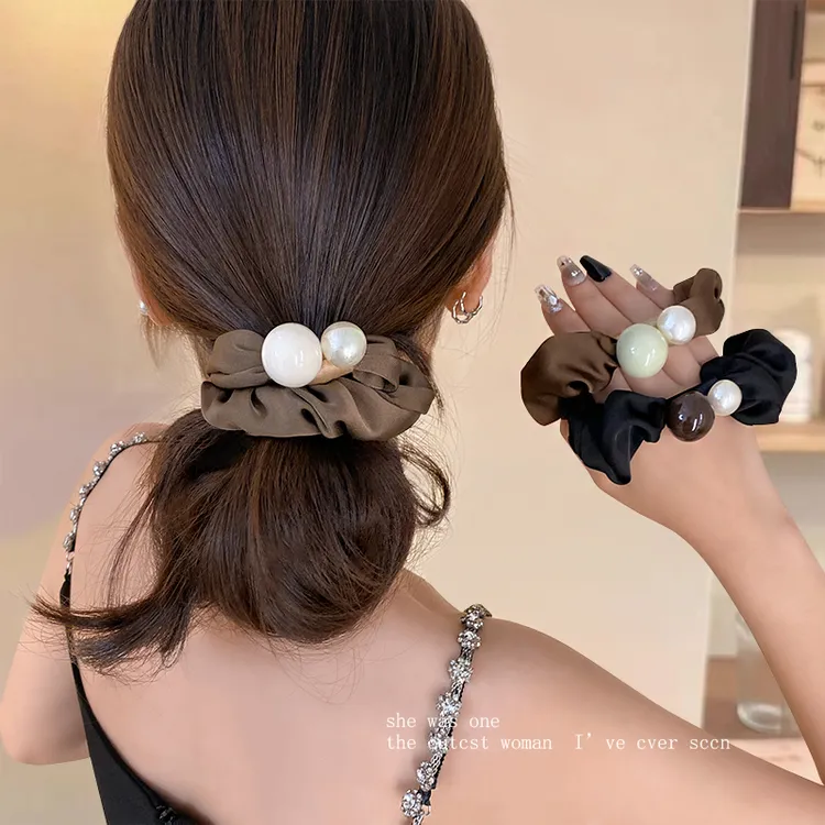 气质珍珠大肠发圈头绳女扎马尾高弹力耐用发绳发绳扎头发皮筋头饰