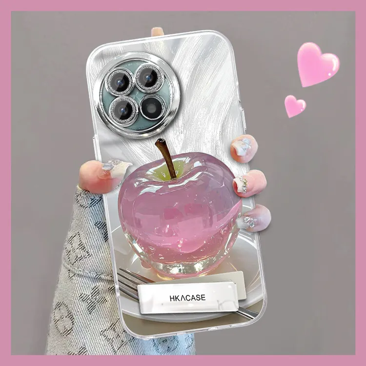 适用一加ace2精孔羽纱晶莹粉苹果网红个性创意支架全包手机壳女款