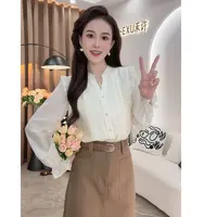 【小铃铛】TU21403法式复古显瘦喇叭袖衬衫设计感时尚百搭上衣