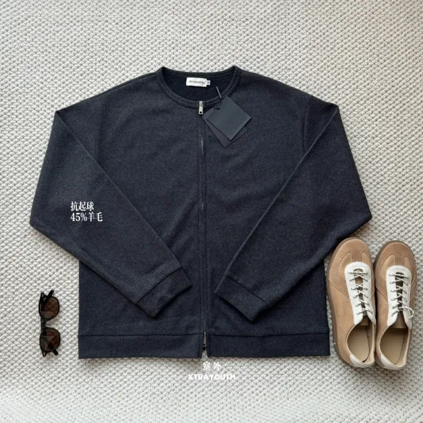 察外XY【高级感卫衣】45羊毛极简开衫外套针织衫开衫上下拉链卫衣