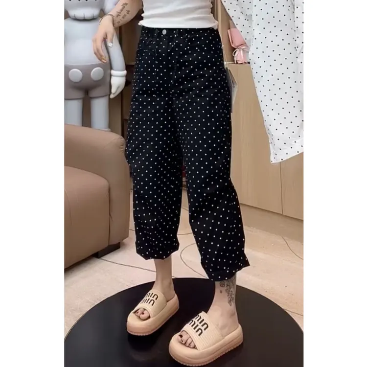 艾塔莉薄款吸汗休闲裤显瘦修身波点高腰休闲百搭灯笼裤时尚宽松女