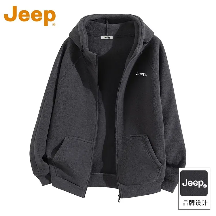 JEEP吉普双面摇粒绒刺绣卫衣男秋季2025新款连帽开衫休闲夹克外套
