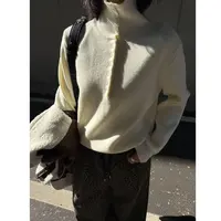 【逸语服饰】2025内搭保暖修身长袖上衣韩系设计感纽扣高领针织毛衣