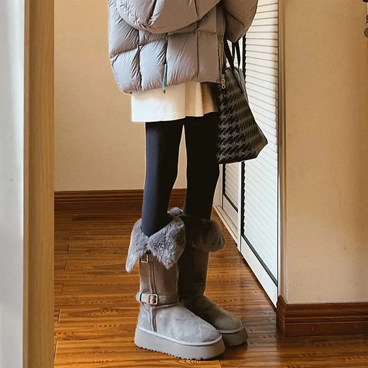 可两穿厚底4公分百搭时尚加厚长筒雪地靴防滑时尚保暖灰色雪地靴