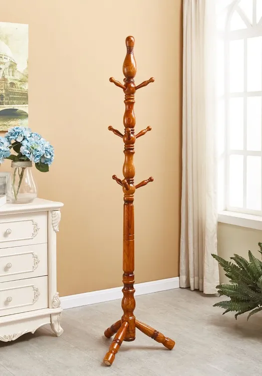 白蜡木衣帽架落地卧室挂衣架立式衣服架客厅家用单杆式衣架挂包架