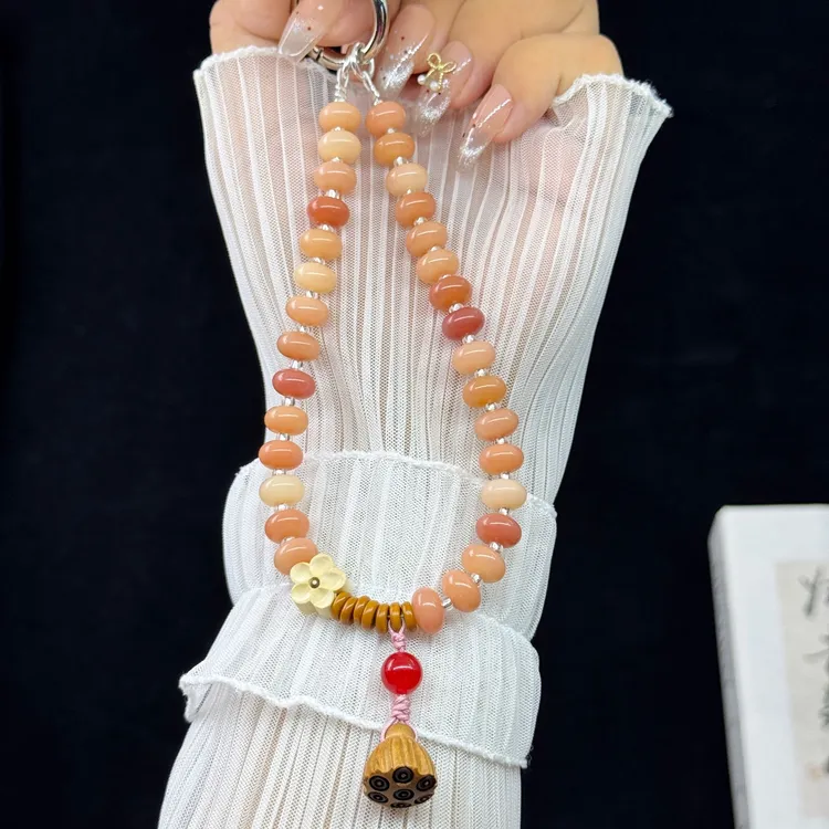 菩提胭脂粉步步升莲防丢手工创意手机链女款国风挂件手机斜挎链