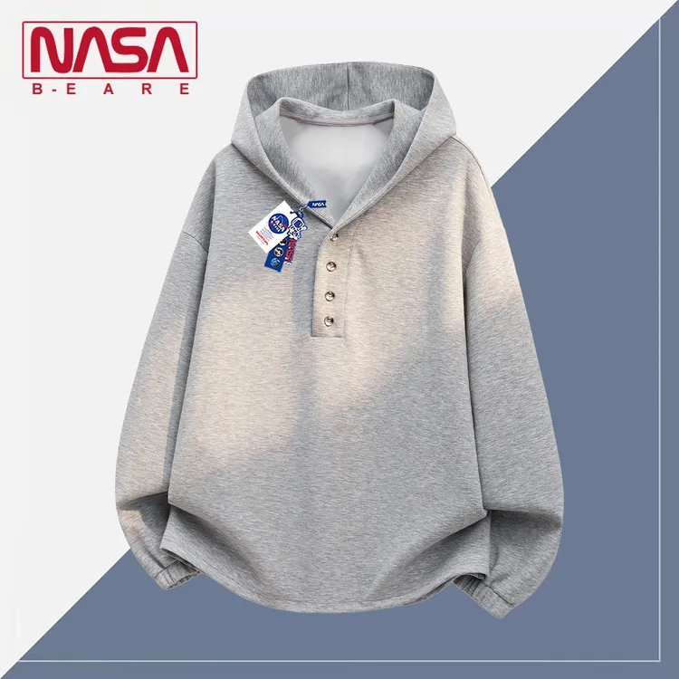 NASA联名2026秋季新款宽松连帽卫衣男士时尚休闲百搭纯色上衣外套
