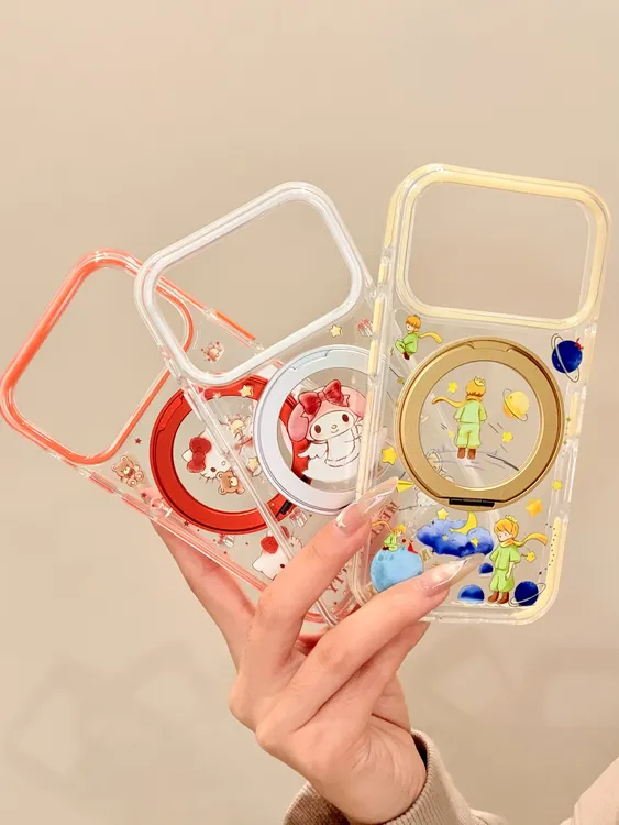 透明支点三丽鸥小王子手机壳适用苹果17promax防摔360度旋转情侣