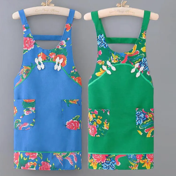 民族大花帆布围裙上班厨房家用工作服定印中式餐饮印字围腰