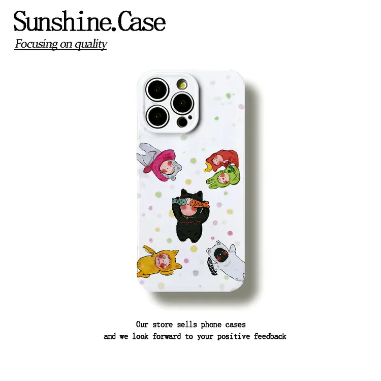 小鱼猫咪菲林软壳适用苹果oppo华为vivo小米荣耀创意手机壳防摔