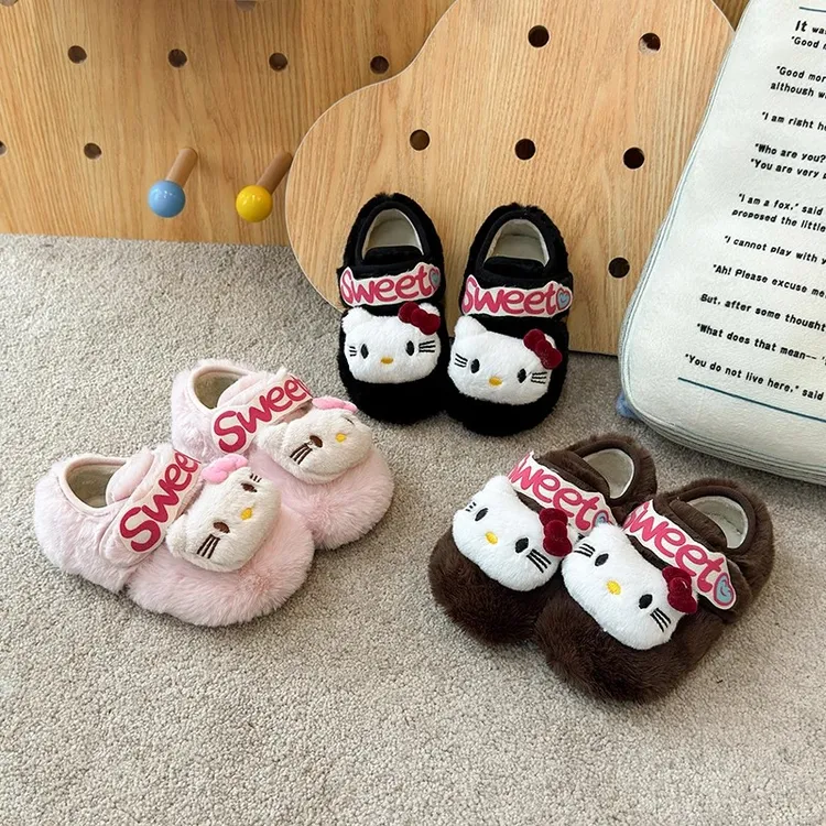 女童毛毛鞋冬季加绒勃肯鞋保暖棉鞋儿童外穿豆豆鞋女孩kt公主鞋69