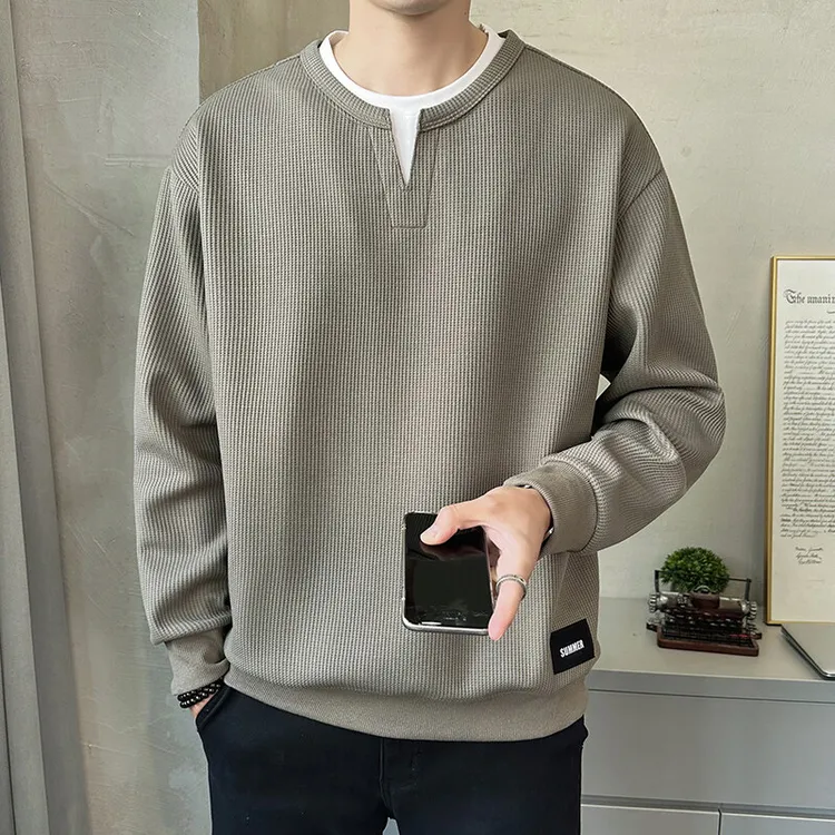 流行双层领卫衣男潮牌潮流圆领上衣2025春季新款男士套头外套时尚