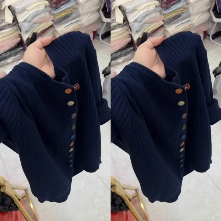 2025年新款针织开衫圆领气质减龄纯色显瘦毛衣上衣单排彩扣外套潮