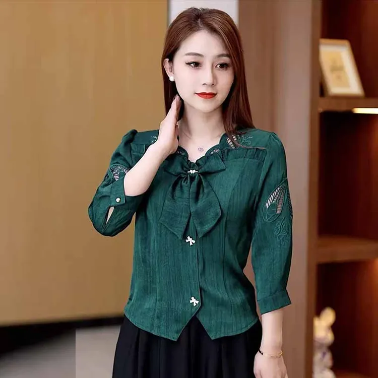 2025春夏新款蝴蝶七分袖新中式蕾丝打底衫气质洋气设计感打底上衣