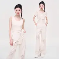 毛妮Peshe【夏日奶昔】收腰褶皱T恤背心工字型修身内搭打底L1693