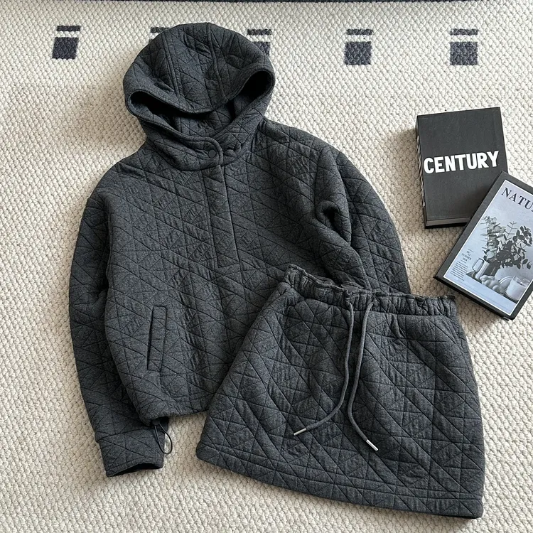 【米可家】菱格珩棉加厚好版型灰色套装8373