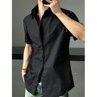 AIXKOM｜2025早秋季薄款极简线条老钱风翻领短袖衬衫