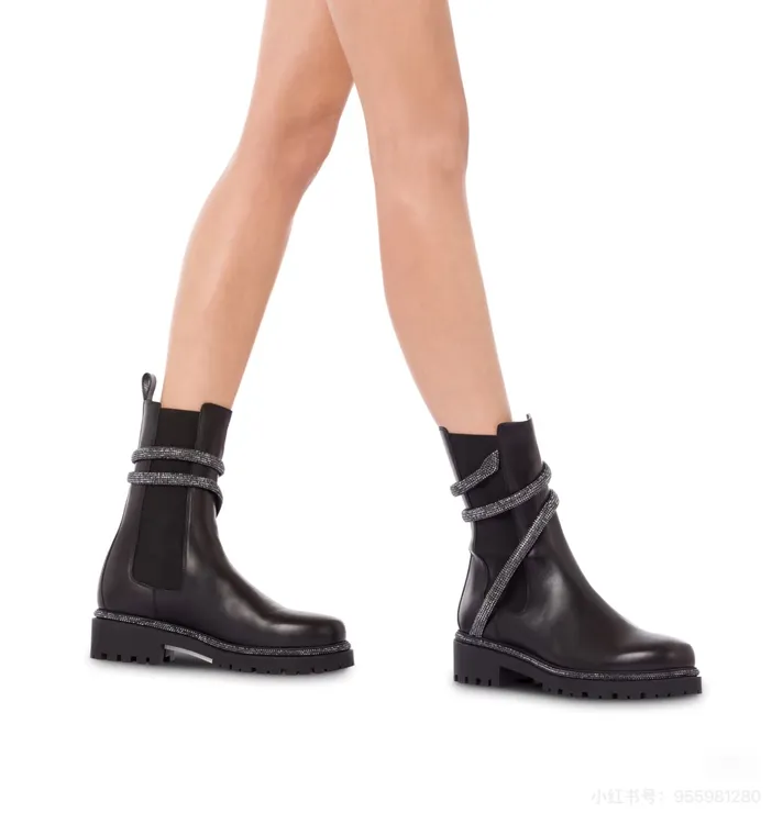 冬季4.5跟英伦风厚底瘦瘦靴套筒平跟马丁靴中跟甜酷风中筒靴真皮