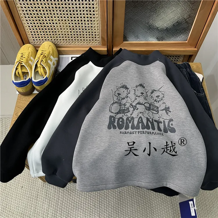 吴小越w1836男童圆领考拉绒打底衫秋冬新款韩版宽松儿童上衣男孩