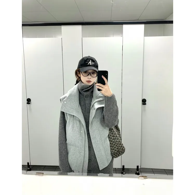 2025秋冬新款韩版宽松休闲百搭立领拉链马甲外套女短款棉服上衣潮