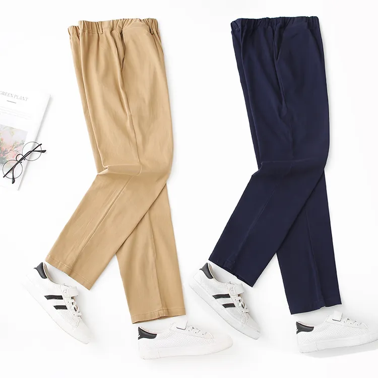 小学生卡其色裤子儿童英伦风校服男女孩纯棉米黄藏蓝色春秋款长裤
