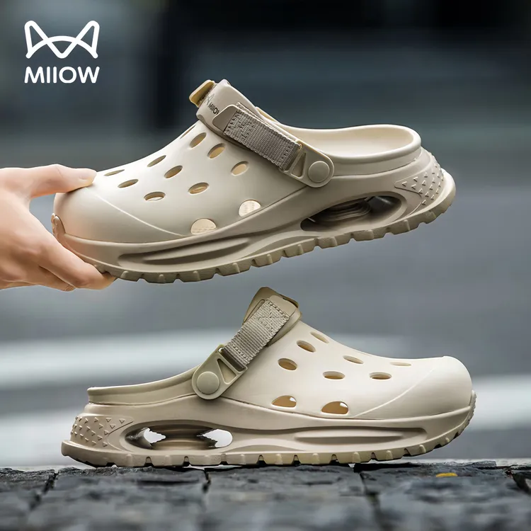 MiiOW/猫人夏季新款男款运动洞洞鞋休闲潮鞋潮流透气厚底气垫拖鞋