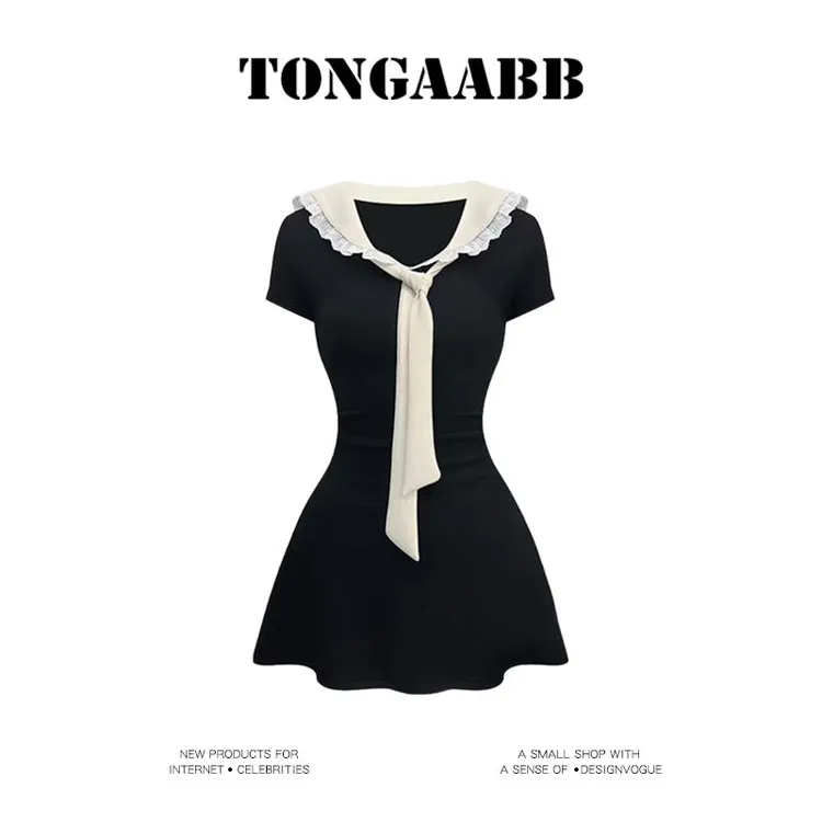 TONGAABB心动代码 海军领针织连衣裙甜美学院风减龄收腰包臀裙