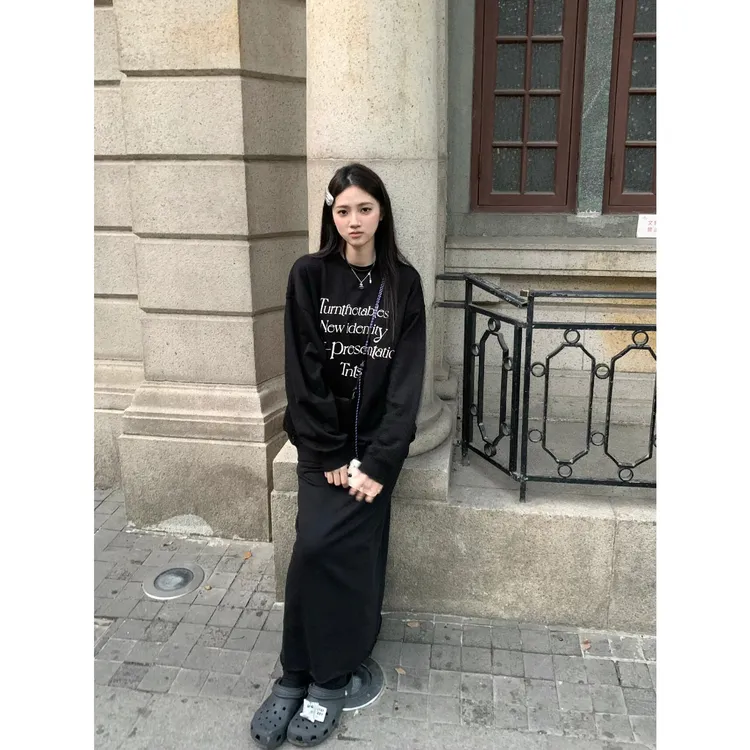 纯棉210克精梳精密印花秋季宽松长袖T恤女百搭休闲
