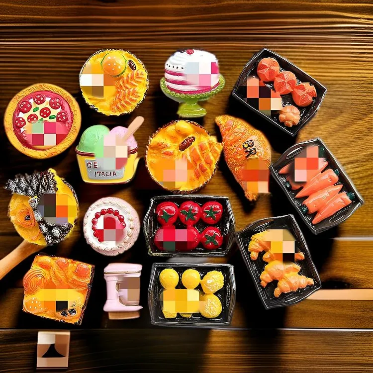 【上新啦】新款仿真面包汉堡蛋糕披萨田园树脂大食玩DIY冰箱贴配件
