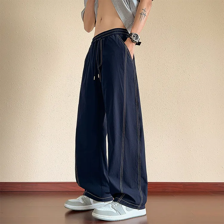 实拍！夏季冰丝阔腿裤，直筒裤宽松超凉快，弯刀版型超潮