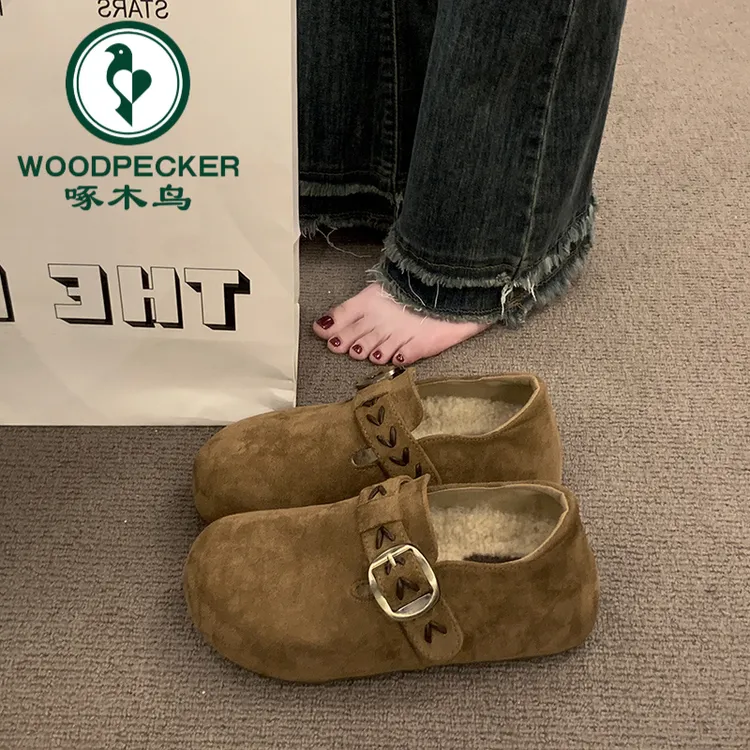 啄木鸟勃肯鞋女2025年新款厚底爆款一脚蹬豆豆鞋加绒全包博肯鞋子
