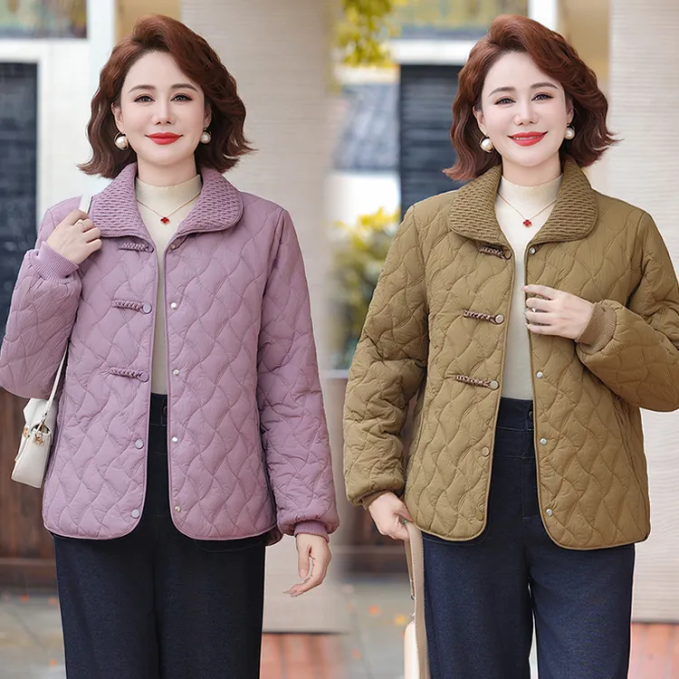 中年妈妈冬装外套2025新款短款翻领棉衣棉服洋气中老年轻薄小棉袄
