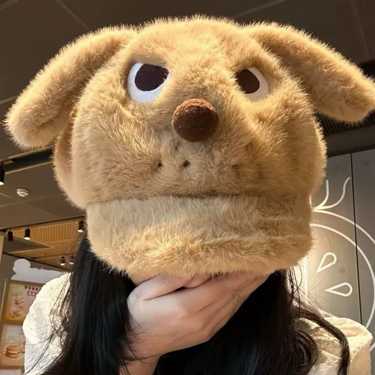 愤怒小狗毛绒耳朵可爱卡通鸭舌帽子学生冬季毛茸茸保暖棒球帽LQ