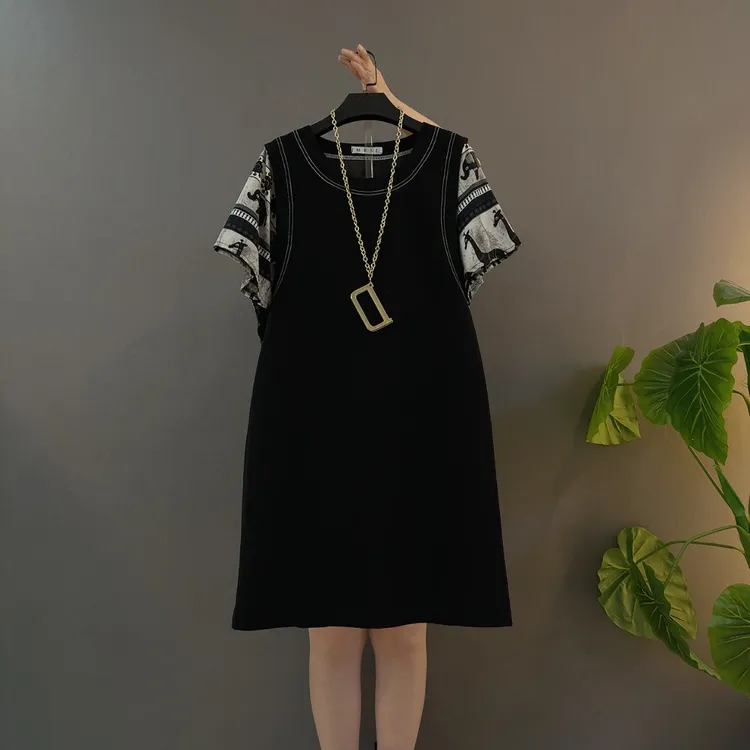 夏季新款小众设计感麋鹿印花袖宽松连衣裙女