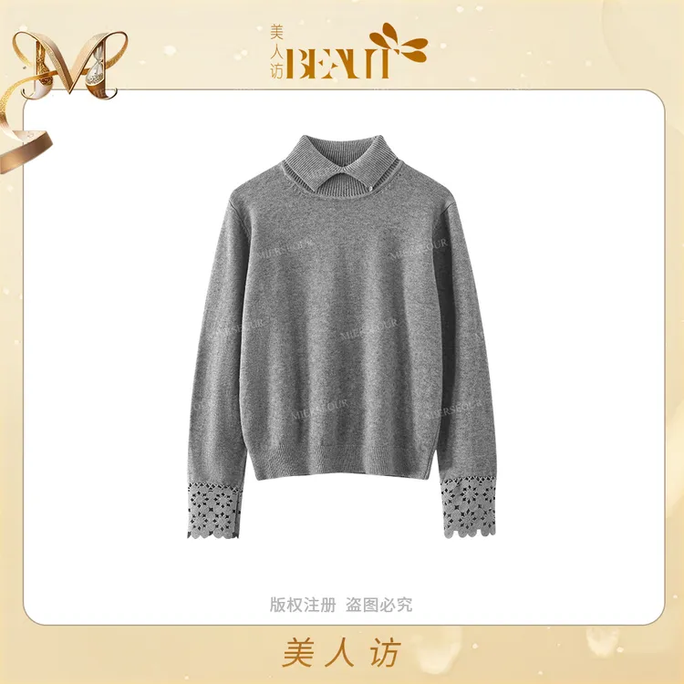 美人访【高智淡颜】高克重加厚翻领长袖百搭套头针织打底毛衣12375