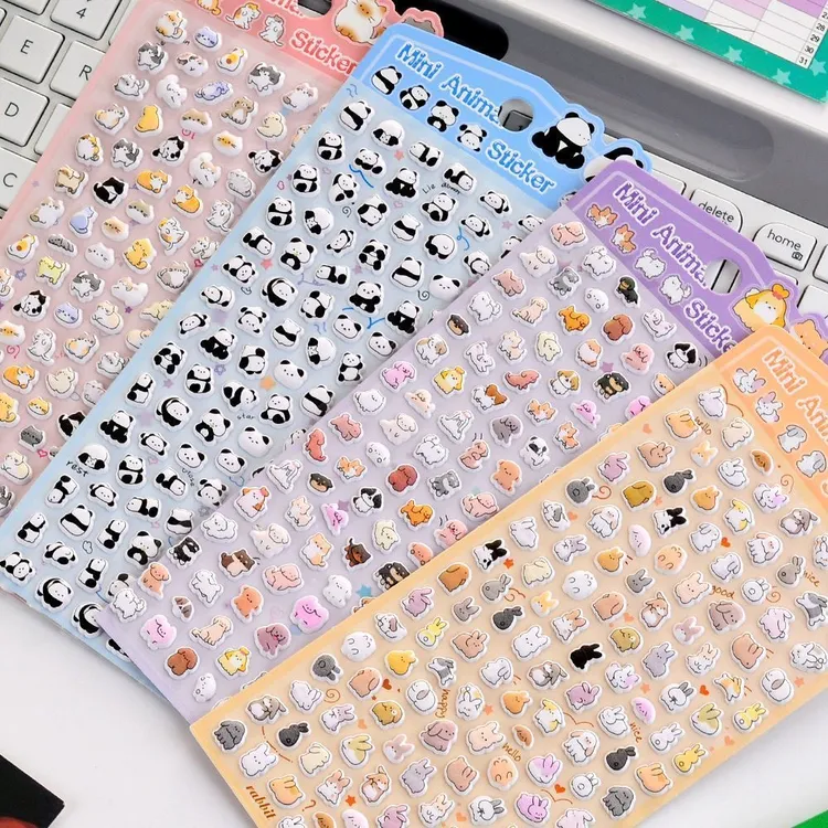 温心灵动物图案3D贴纸韩版可爱萌宠装饰手账猫咪兔兔熊猫气泡贴in