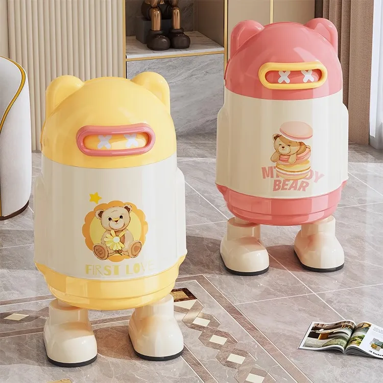 俏洁泰迪熊联名垃圾桶新款家用客厅高颜值厕所卧室创意纸篓收纳桶
