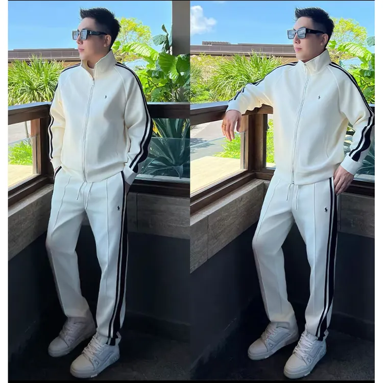春秋潮牌立领拼接运动休闲套装男韩版百搭帅气加绒卫衣卫裤两件套