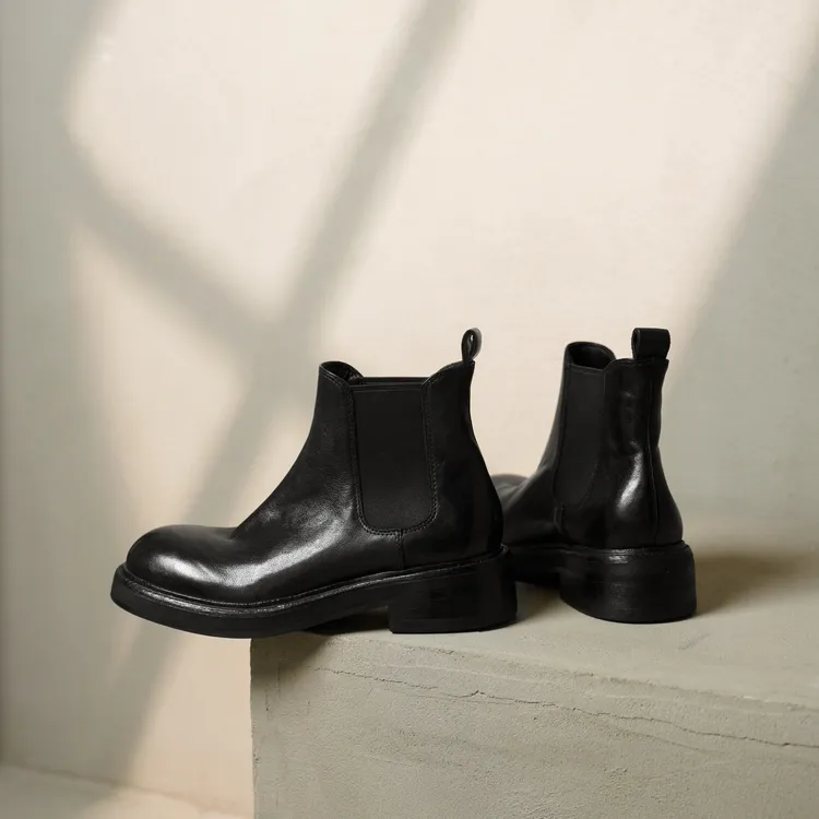 复古圆头切尔西靴时尚女靴～休闲风短靴