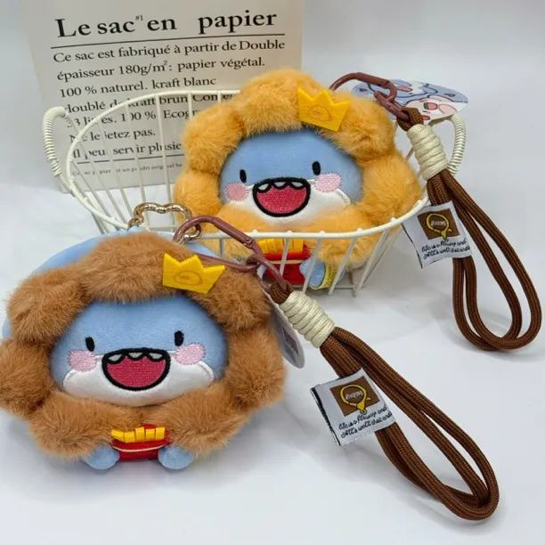 大头鲨鲨狮子太阳花耳机包深咖浅咖色薯条派挂件带手绳·正版授权