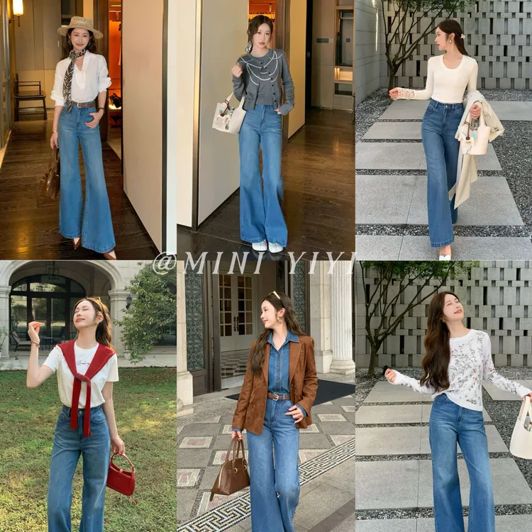 【都市美学裤子】<YiYiii>小个子微喇牛仔裤显瘦显高撞色裤子