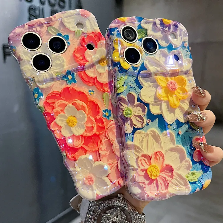 适用苹果系列iPhone17新款手机壳时尚优雅粉花白蕊精孔透气扭扭边