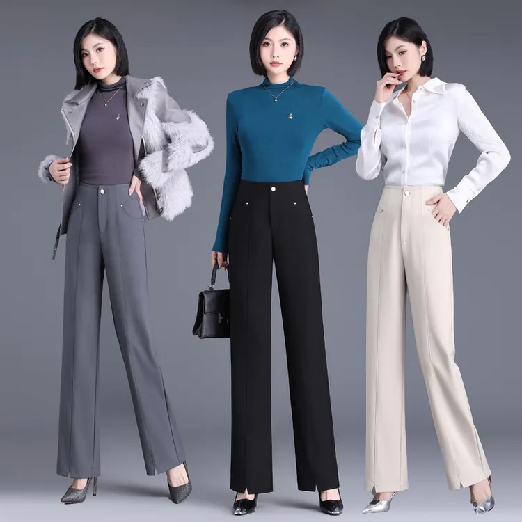 品牌高品质直筒裤专柜正品女装裤子秋季新款高腰时尚减龄垂感长裤