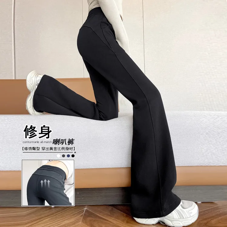 女童喇叭裤秋冬新款儿童加绒休闲裤6-12岁大童女孩冬装微喇长裤子