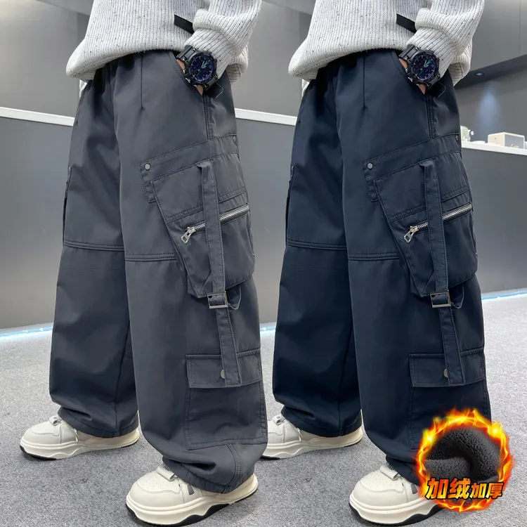 男童加绒工装裤秋冬宽松2025中大童休闲韩版长裤儿童加厚裤子洋气